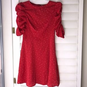 Nastygal Red Polka Dot Dress with Ruffle Sleeves